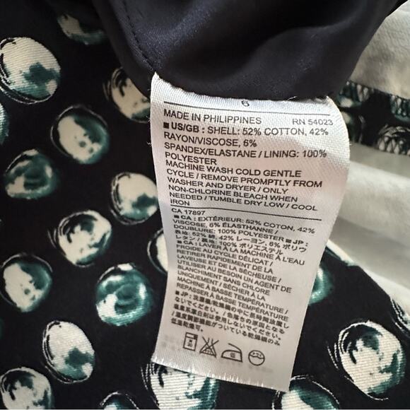 Banana Republic Skirt Navy Blue Green White Circle Print Pleated Pockets Size 6 - Picture 11 of 12